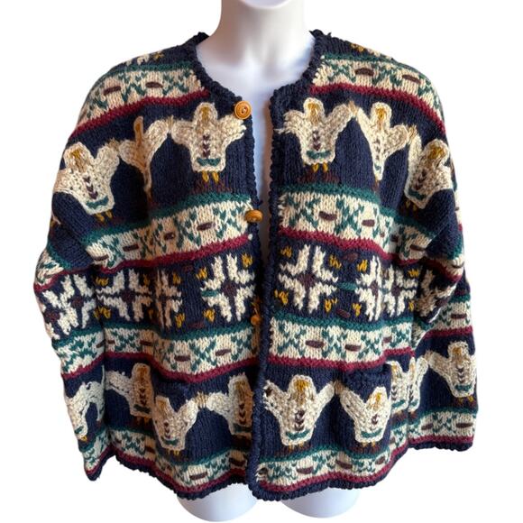 Express Tricot Vintage Chunky Handknit Wool Cardigan with Wood Buttons size M/L - Picture 8 of 13